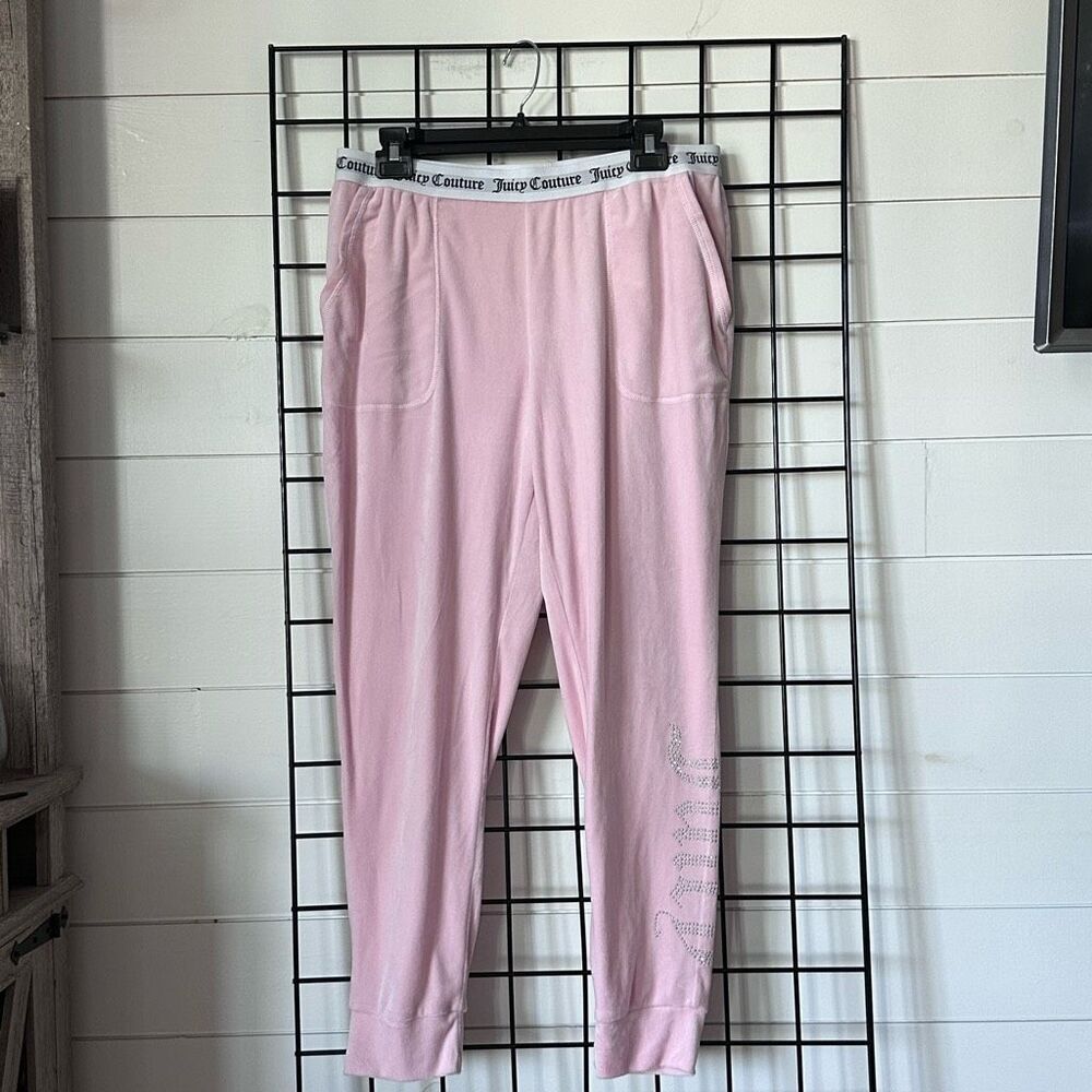 Juicy Couture Velour Sleep Joggers Womens L Pink Bling Logo Loungewear